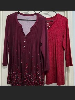 croft & barrow Red Heather Henley Tops - Two-Pack